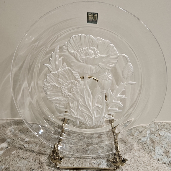 Vinardi Etched Poppy Crystal Art Plate Yamamoto - Picture 3 of 9